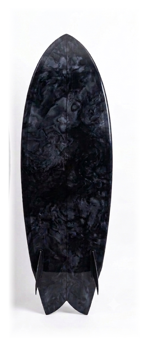 Back view of Church's Surfboards fish surfboard
